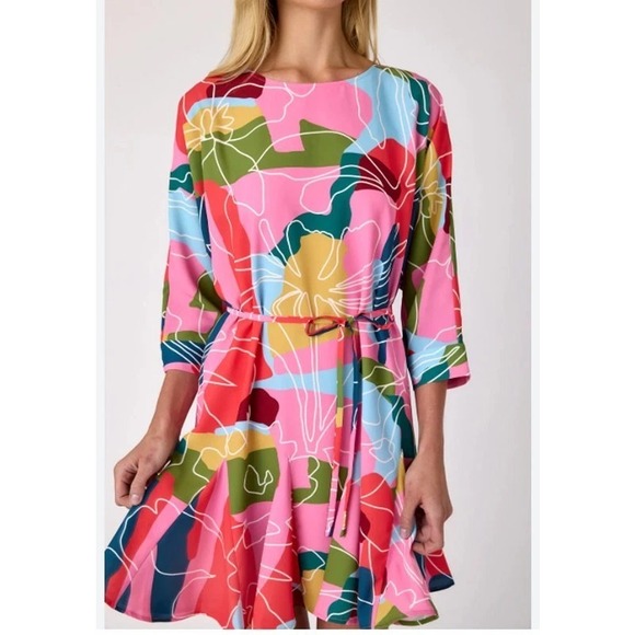 Crosby Mollie Burch Women's Size Large Floral Whimsy Belt Lucy Flounce Hem Dress - Picture 3 of 11